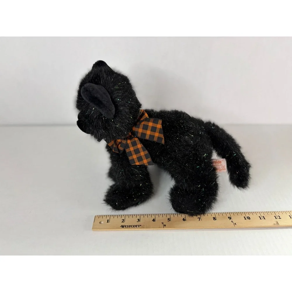 Russ Berrie Burnside Black Cat Plush Halloween Tinsel Bow Stuffed Animal 7